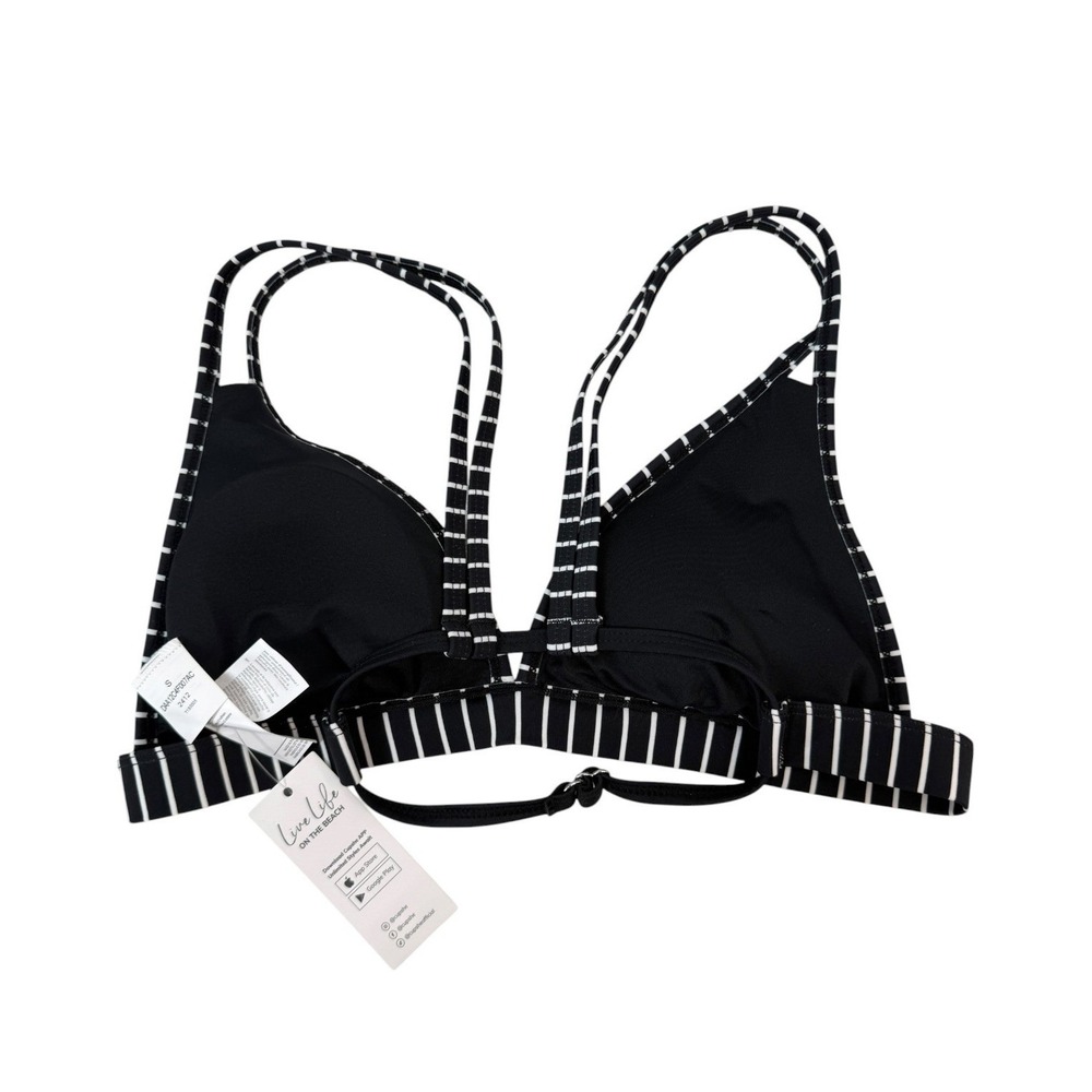 Cupshe NWT Black White Stripe V-Neck Double Strap Bikini Hip Cutout Set Small S - Picture 9 of 13
